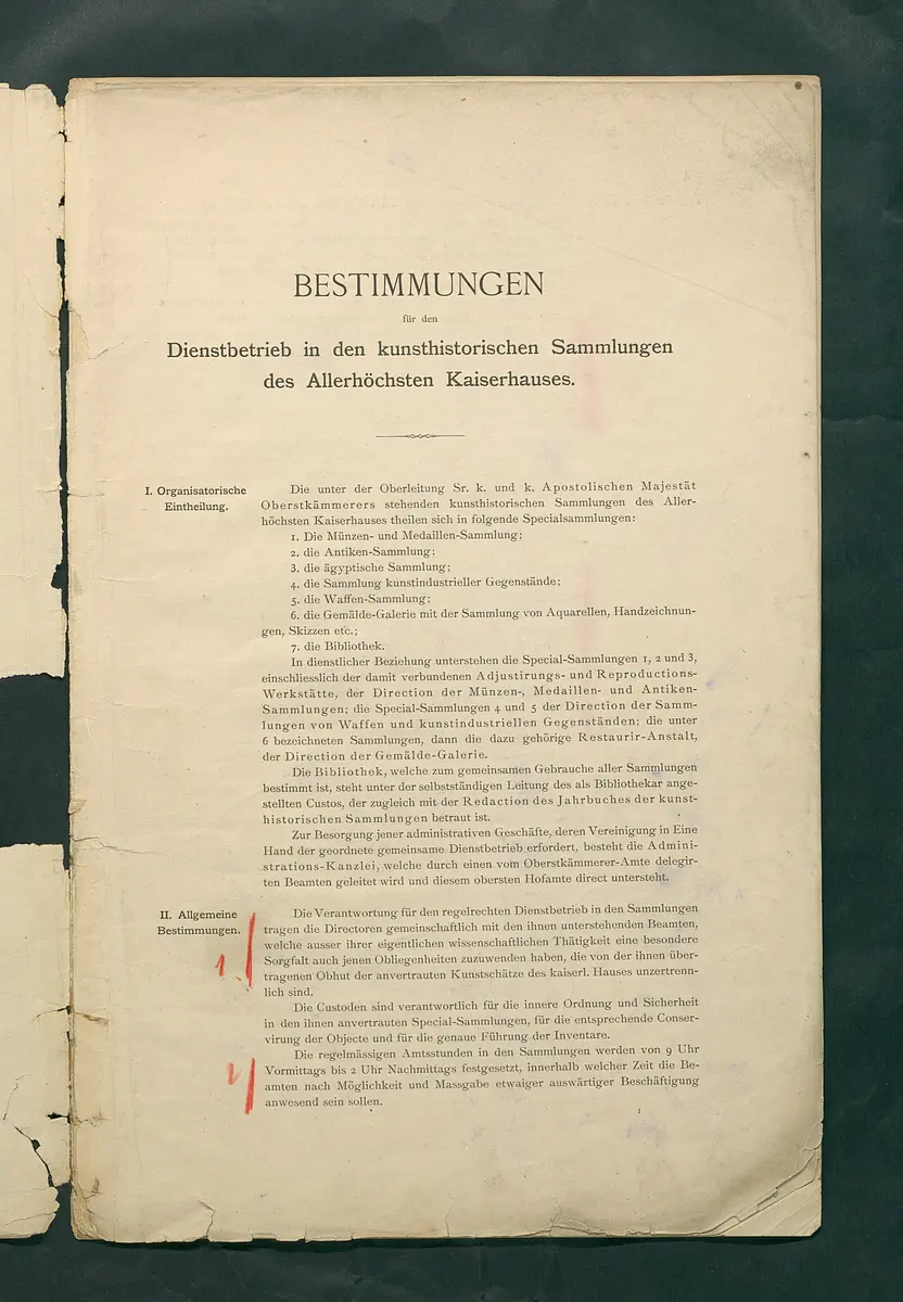 Bestimmungen für den Dienstbetrieb in den kunsthistorischen Sammlungen des Allerhöchsten Kaiserhauses