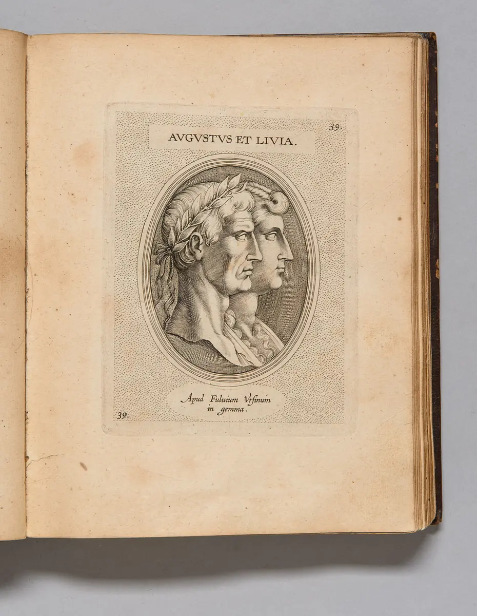 ILLUSTRIUM IMAGINES, Ex antiquis marmoribus, nomismatibus et gemmis expressae: Quae exstant Romae, major pars apud FULVIUM URSINUM. - Editio Altera, aliquot Imaginibus, et I.FABRI ad singulas Cammentario, auctior atque illustrior. - Theodorus Gallaeus delineabat Romae ex Archetypis incidebat Antuerpiae MDCXCIIX.