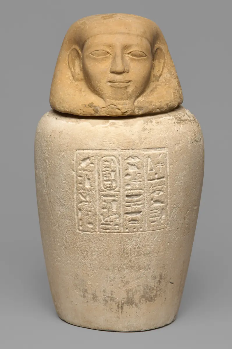 Kanope der Tjes-bastet-peret mit Deckel in Form eines Menschenkopfes