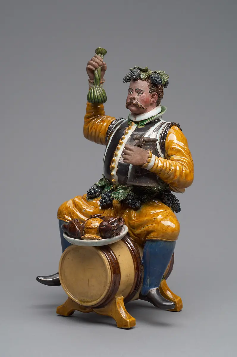 Gefäß; Statuette, Tongefäß, Scherzfigur, Prasser