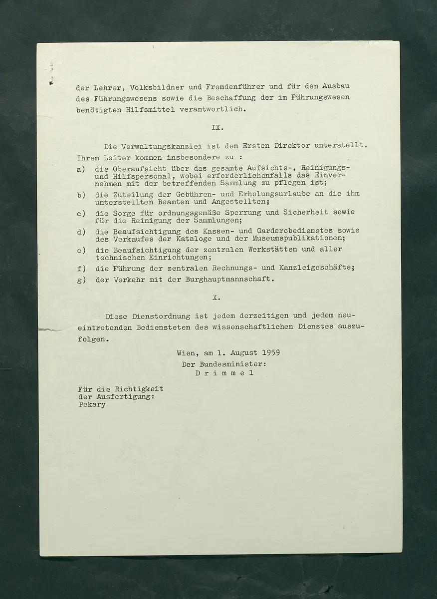 Dienstordnung für das Kunsthistorische Museum