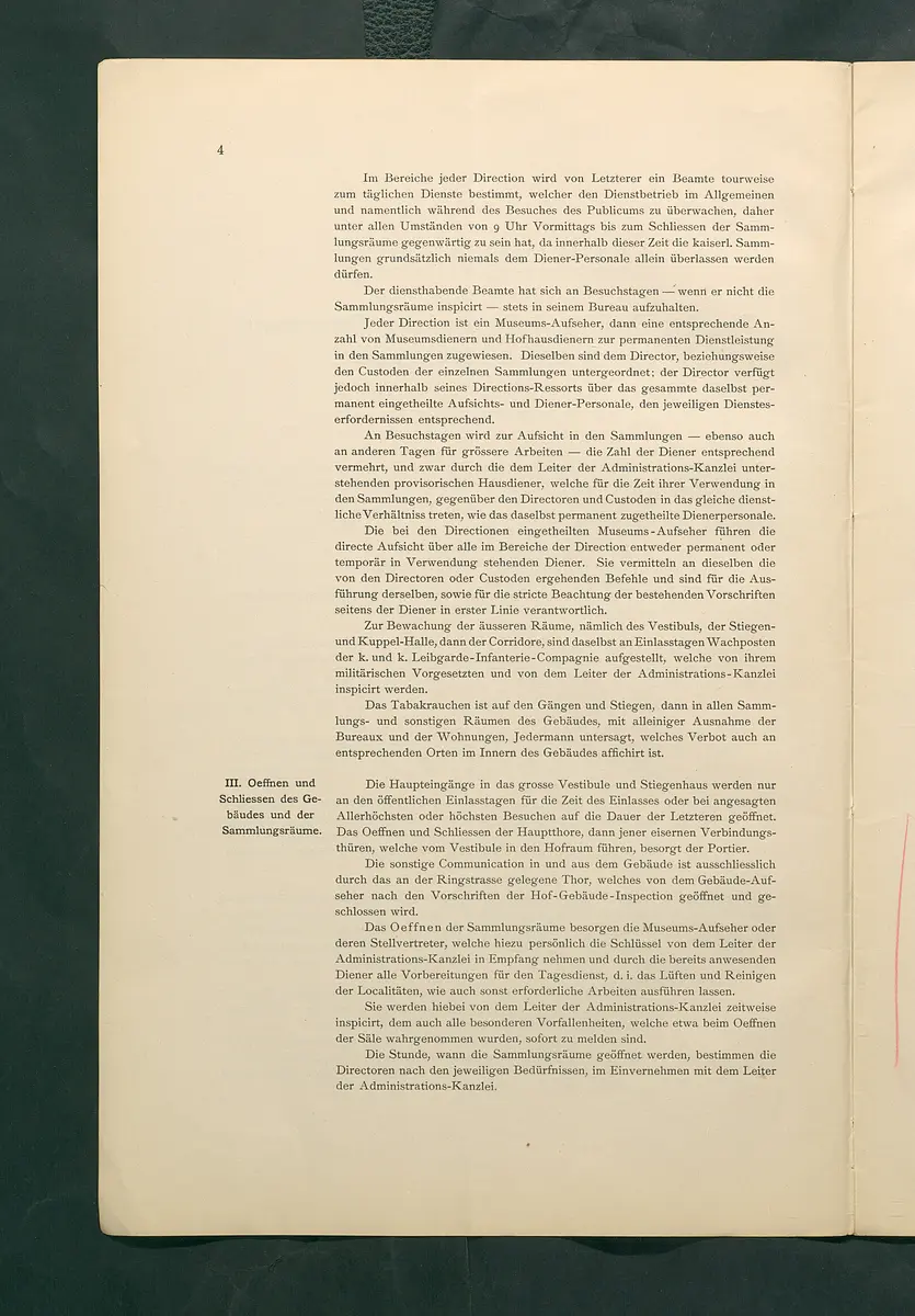 Bestimmungen für den Dienstbetrieb in den kunsthistorischen Sammlungen des Allerhöchsten Kaiserhauses