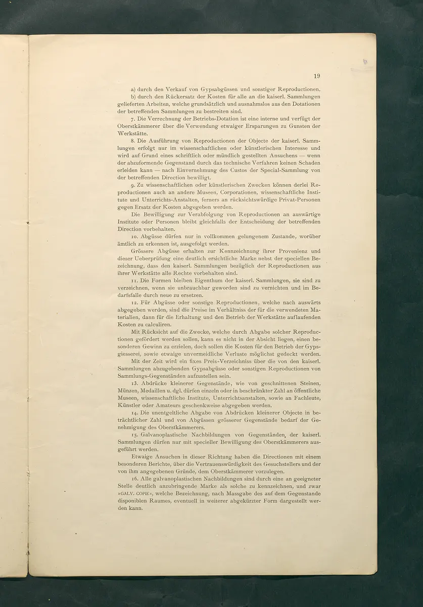 Bestimmungen für den Dienstbetrieb in den kunsthistorischen Sammlungen des Allerhöchsten Kaiserhauses