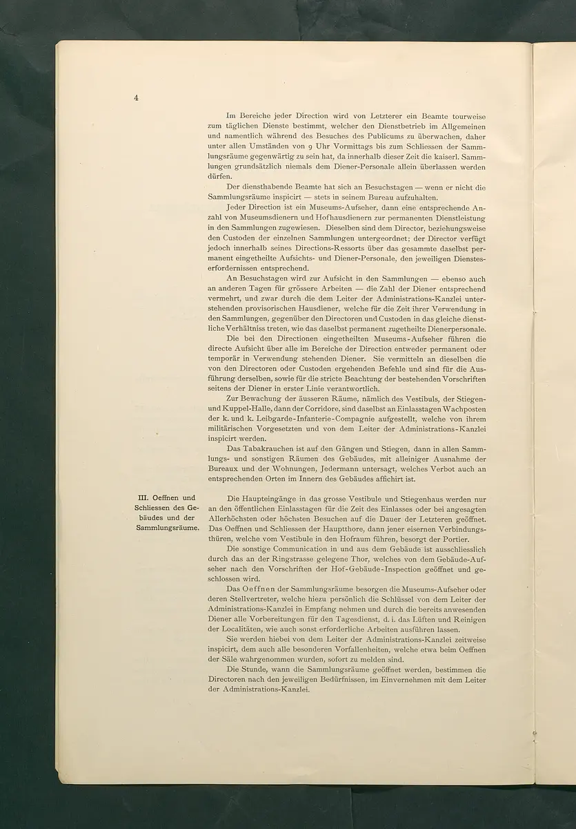 Bestimmungen für den Dienstbetrieb in den kunsthistorischen Sammlungen des Allerhöchsten Kaiserhauses