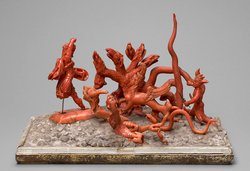 Statuette; Skulptur, Koralle, Naturalie, Herkules im Kampf mit der Hydra
