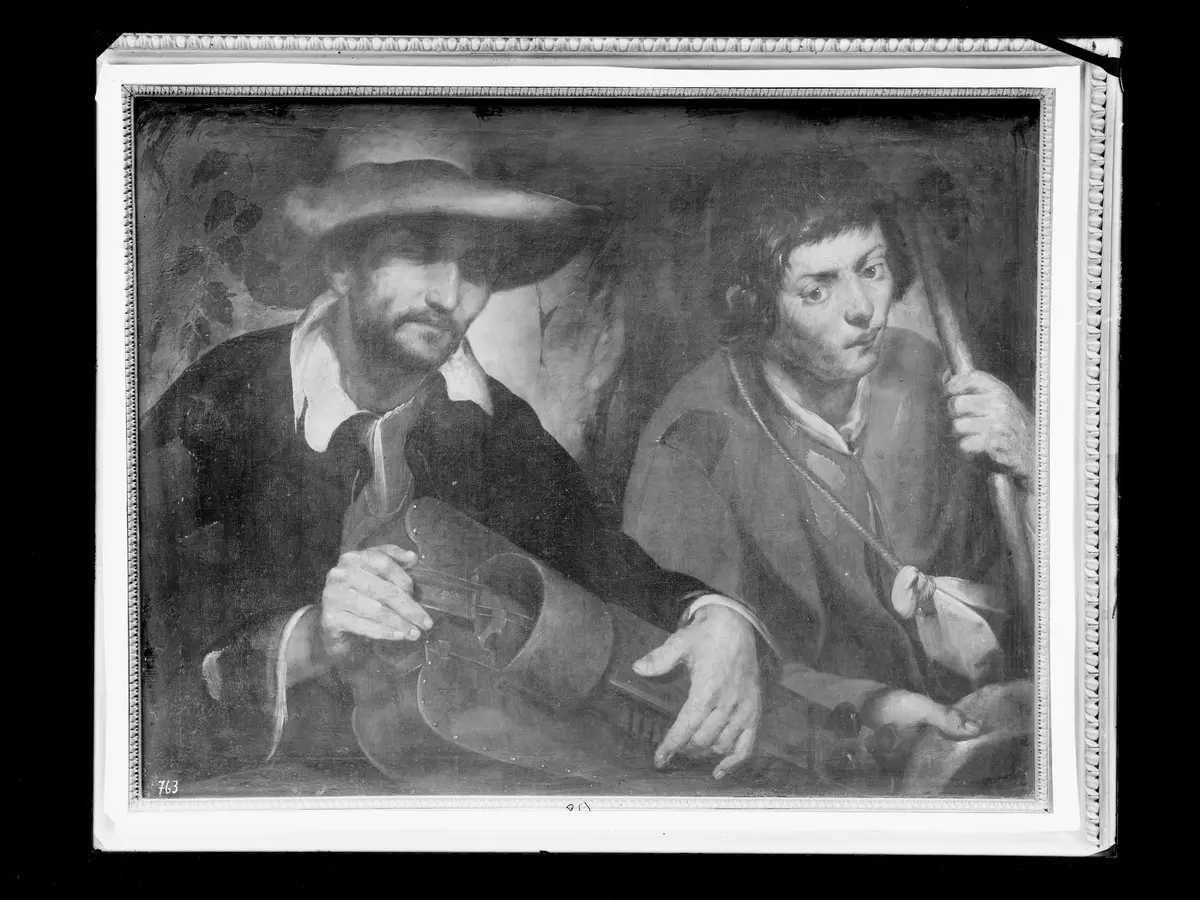 Blinder Leiermann und sein Begleiter