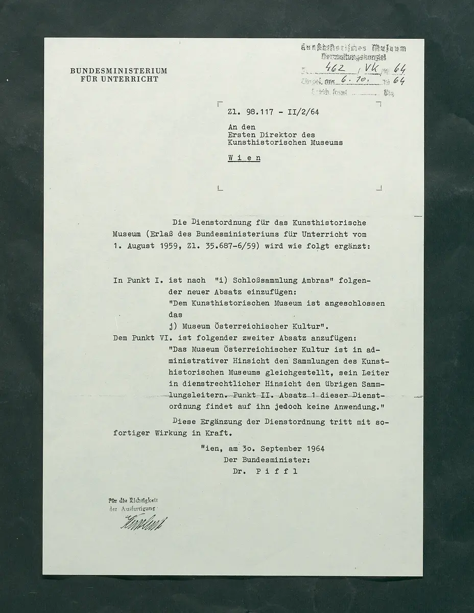 Ergänzung der Dienstordnung (Aufnahme des Museums Österreichischer Kultur)