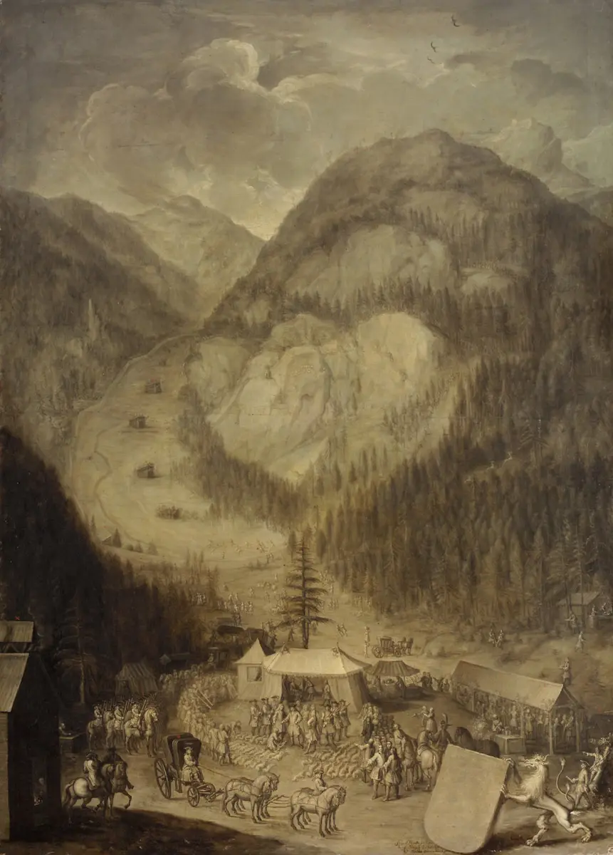 Kaiser Karl VI. (1685-1740) besichtigt die Gemsstrecke in Eisenerz