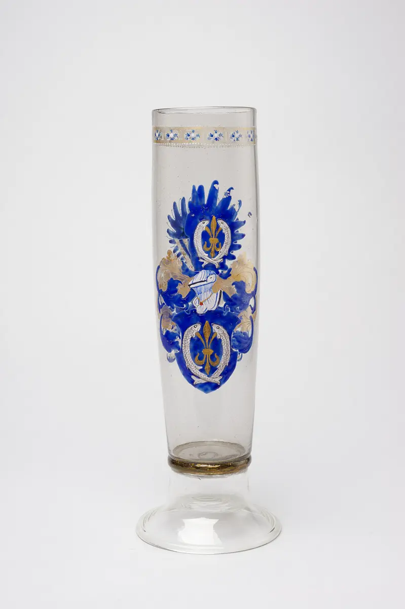 Stangenglas mit Wappen der Familien Unterholzer und Fürleger