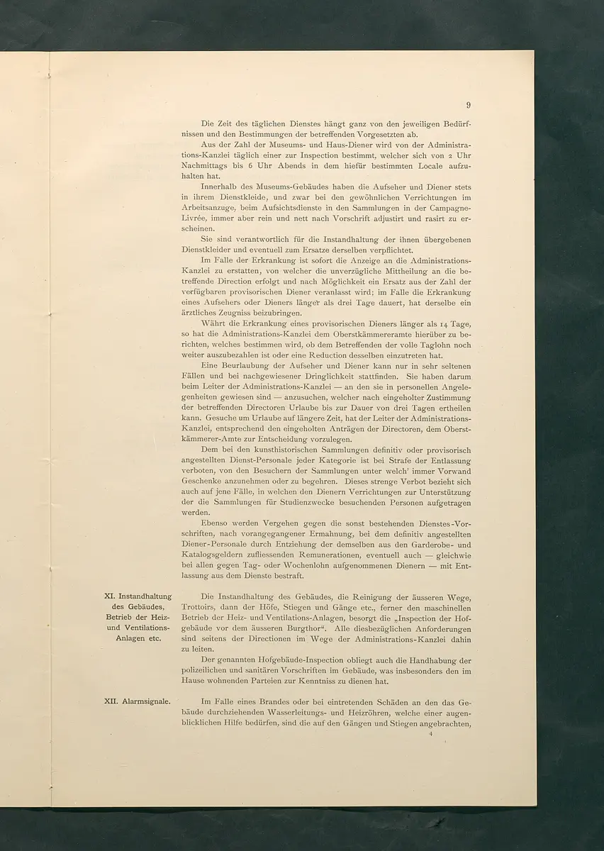 Bestimmungen für den Dienstbetrieb in den kunsthistorischen Sammlungen des Allerhöchsten Kaiserhauses