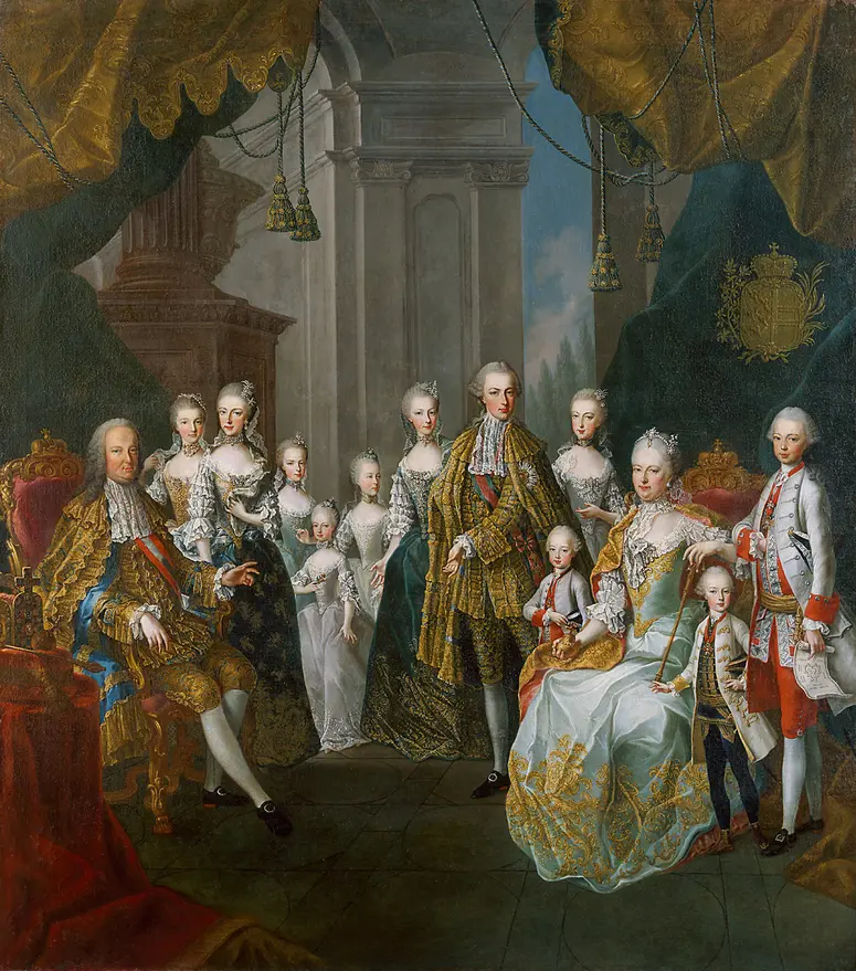 Franz I. Stephan und Maria Theresia mit elf Kindern