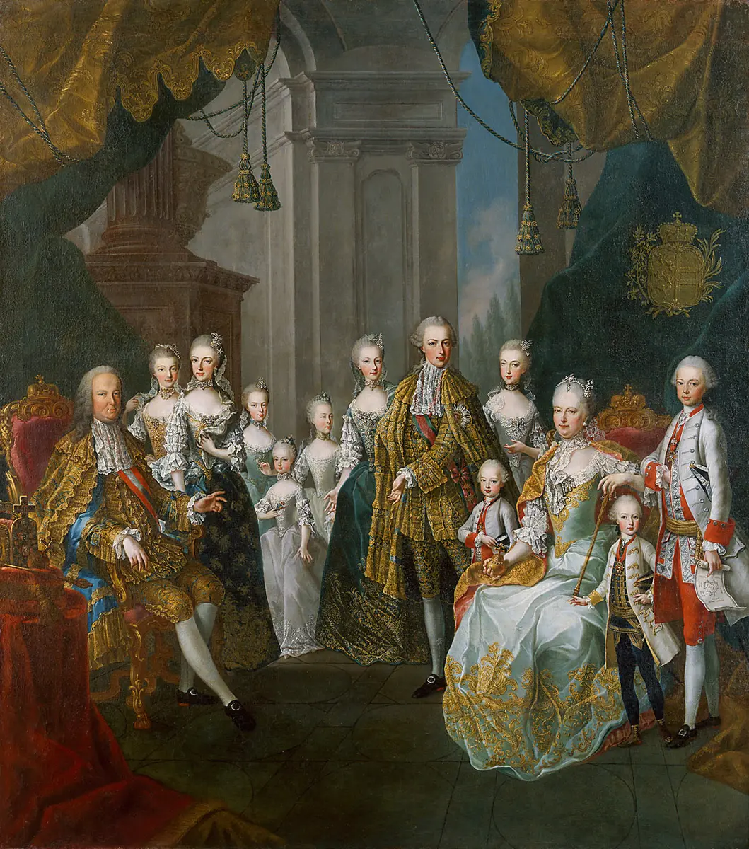 Franz I. Stephan und Maria Theresia mit elf Kindern
