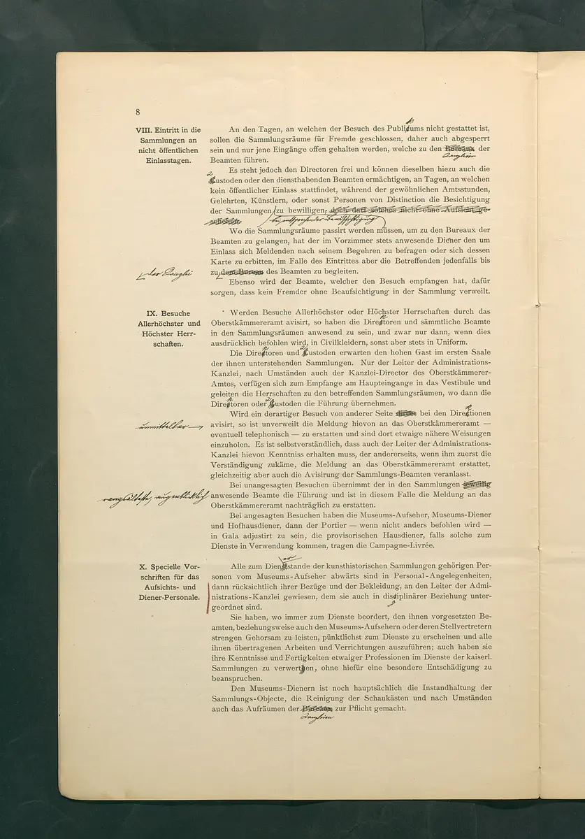 Bestimmungen für den Dienstbetrieb in den kunsthistorischen Sammlungen des Allerhöchsten Kaiserhauses