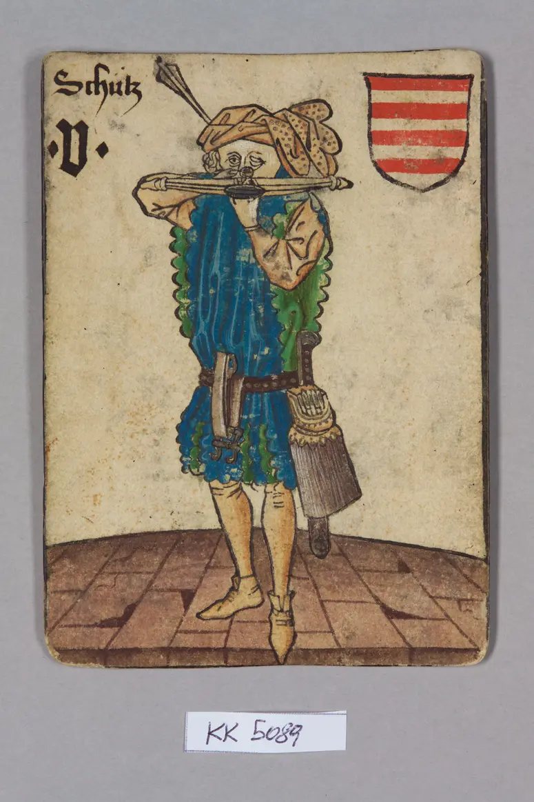 Spielkarte, Ungarn, Schütze (Fünf), aus dem sog. Hofämterspiel
