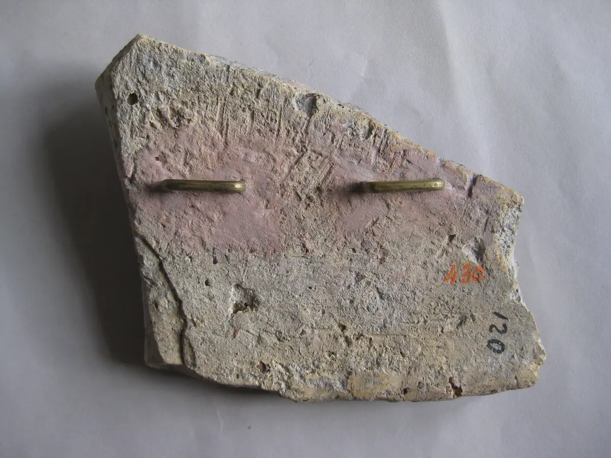 Fragment aus der rechten Hälfte einer Nillandschaft: Krokodil, zwei Enten