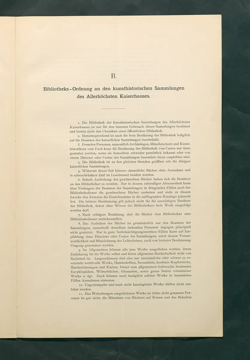 Bestimmungen für den Dienstbetrieb in den kunsthistorischen Sammlungen des Allerhöchsten Kaiserhauses