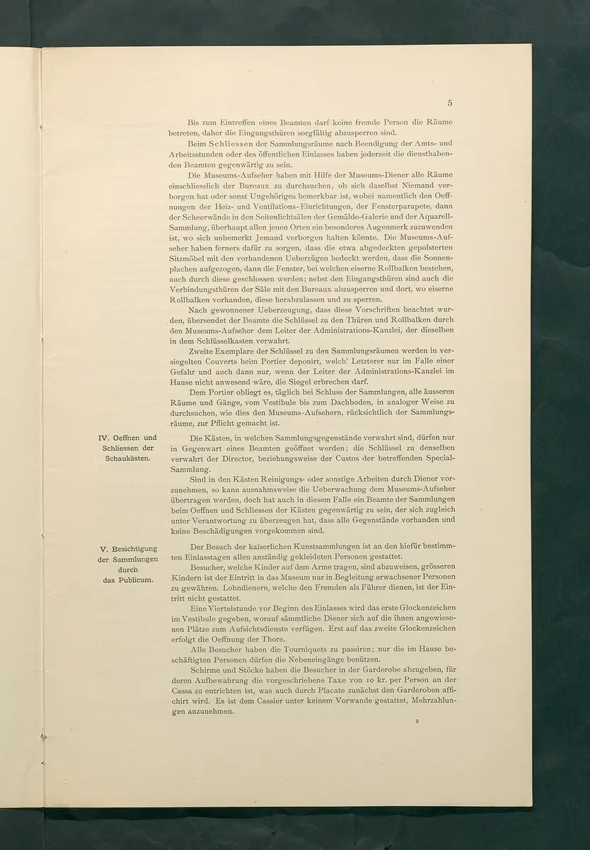 Bestimmungen für den Dienstbetrieb in den kunsthistorischen Sammlungen des Allerhöchsten Kaiserhauses