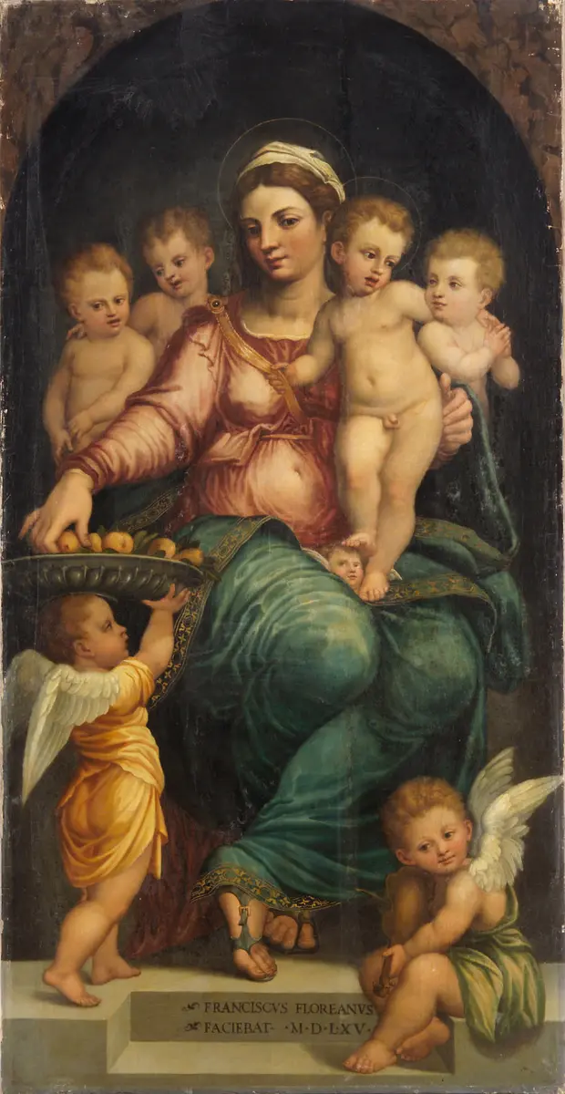 Madonna mit Kind, von Engeln umgeben
