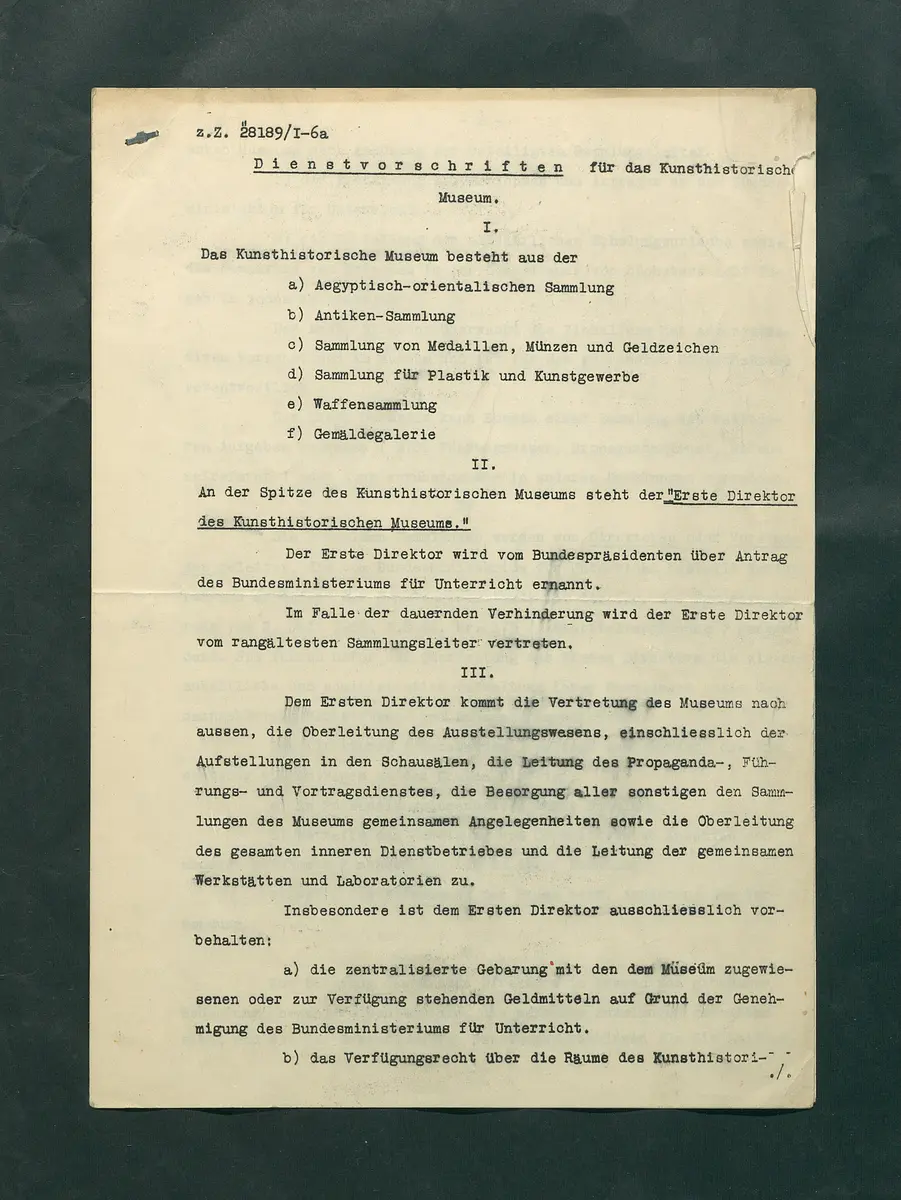 Dienstvorschriften für das Kunsthistorische Museum