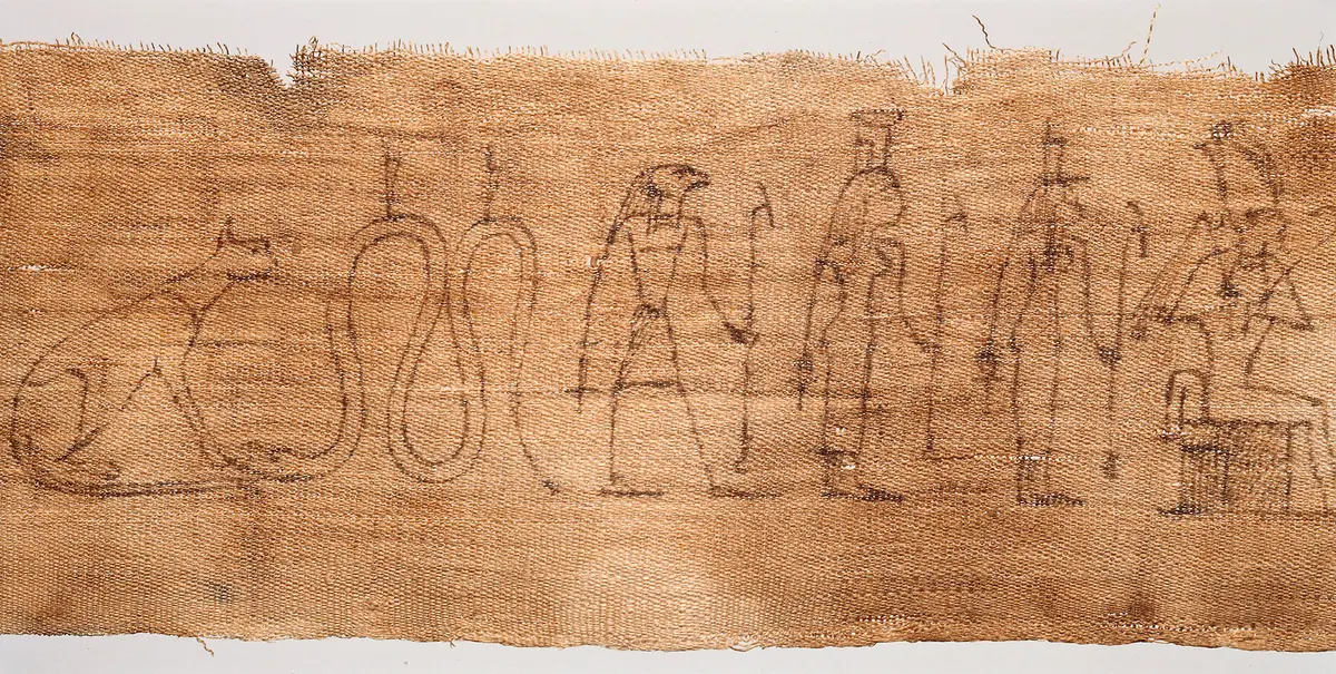 Mumienbinde, Zeichnungen auf Leinenrolle