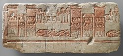 Relief (Talatat) mit der Darstellung eines Tempelhofes