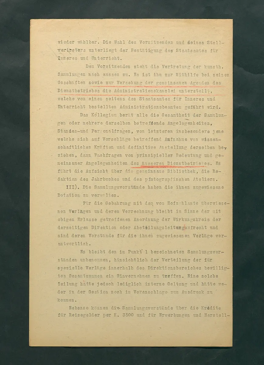 Provisorische Bestimmung für die Verwaltung der kunsthistorischen Sammlungen