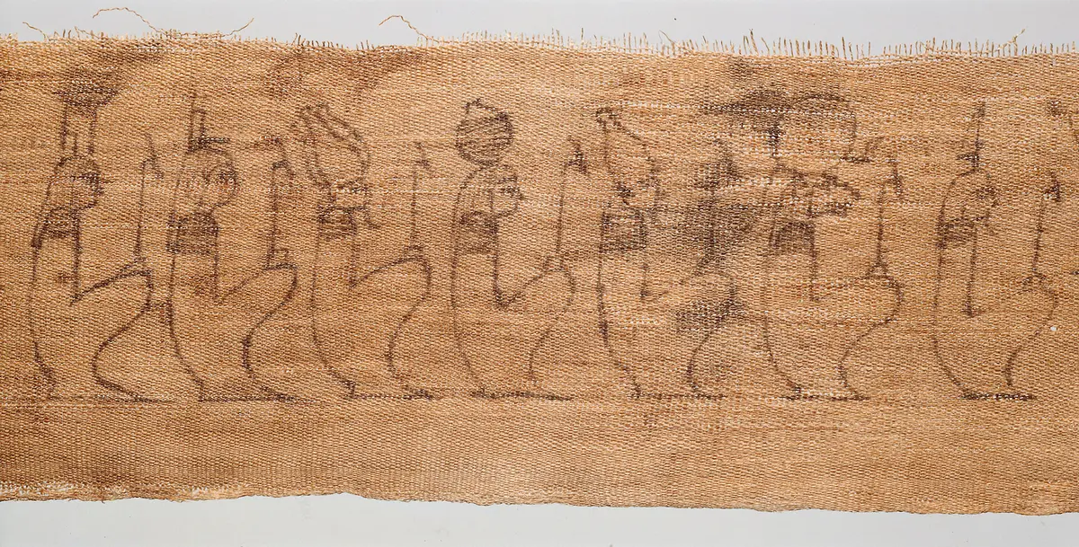 Mumienbinde, Zeichnungen auf Leinenrolle
