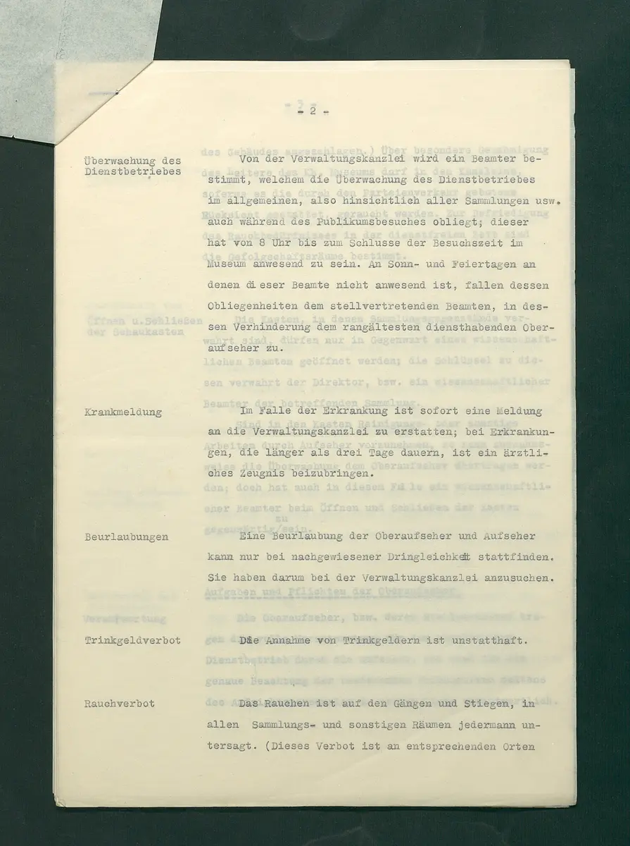 Dienstbestimmungen für das Aufsichtspersonal in den Sammlungen