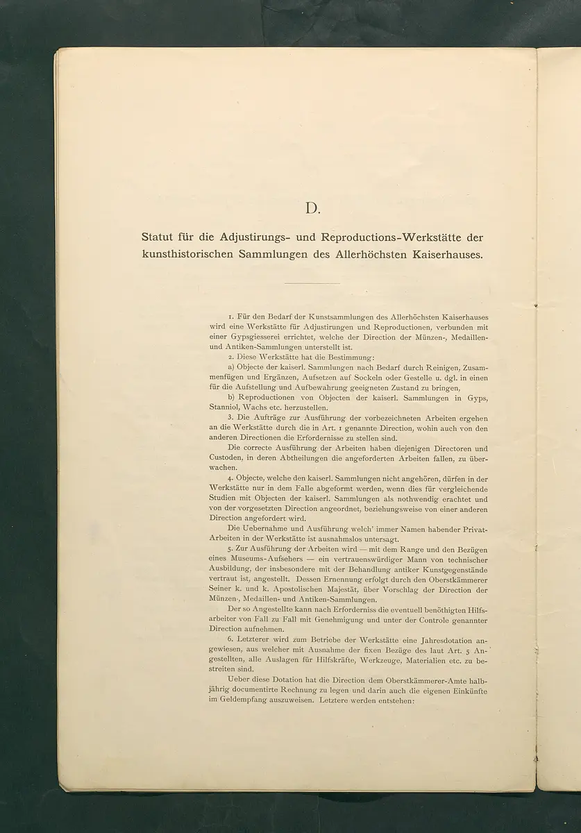 Bestimmungen für den Dienstbetrieb in den kunsthistorischen Sammlungen des Allerhöchsten Kaiserhauses