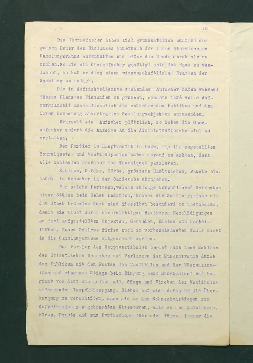 Dienstbestimmungen für das Aufsichtspersonal in den Sammlungen
