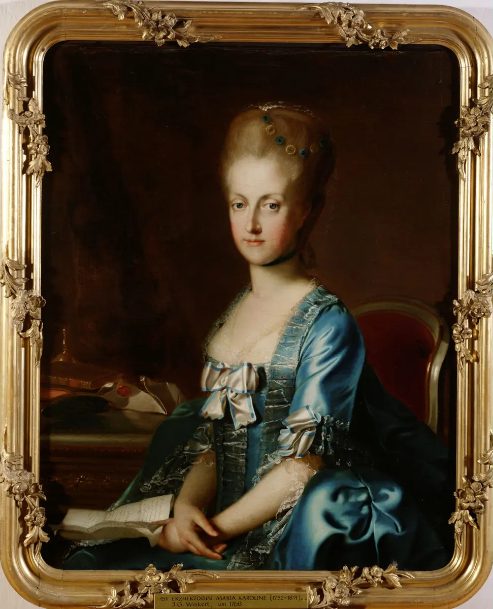 Erzherzogin Maria Karoline (1752-1814), Königin beider Sizilien, an einem Tisch sitzend, Halbfigur