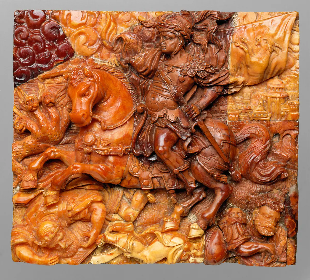 König Alexander d. Große; Fragment des Bernsteinthrons Kaiser Leopolds I.