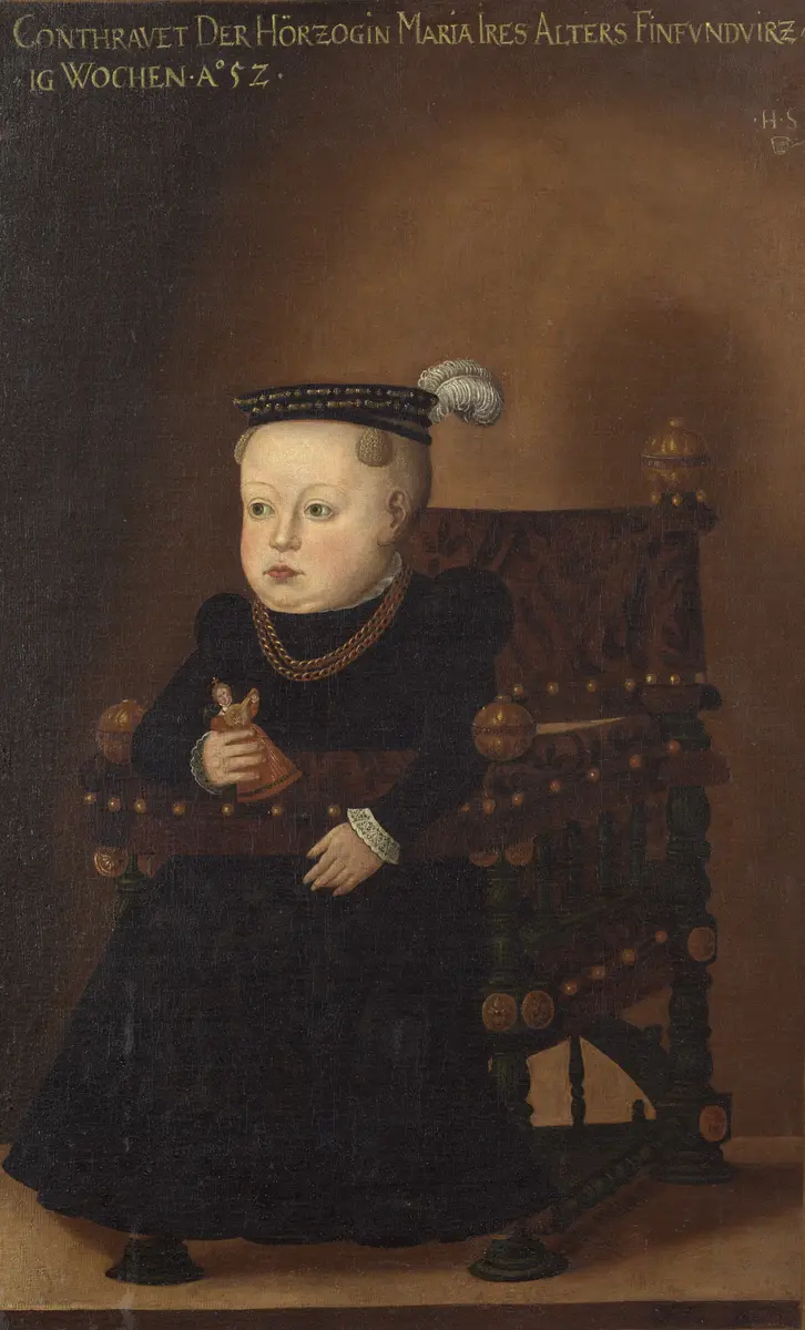 Herzogin Marie von Bayern (1551-1608), Gemahlin von Karl II. von Innerösterreich, 45 Wochen alt