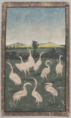 Spielkarte Reiher Neuner aus dem "Ambraser Hofjagdspiel"