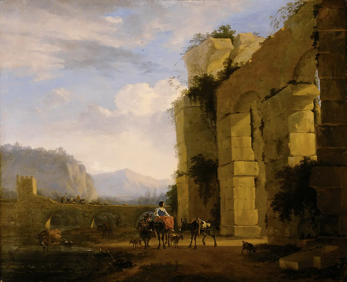Italienische Landschaft mit Aquäduktruine