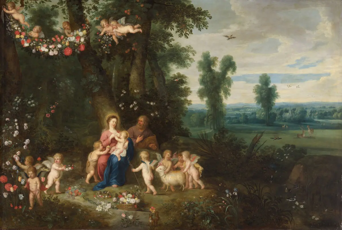 Heilige Familie mit Johannesknaben und Engeln