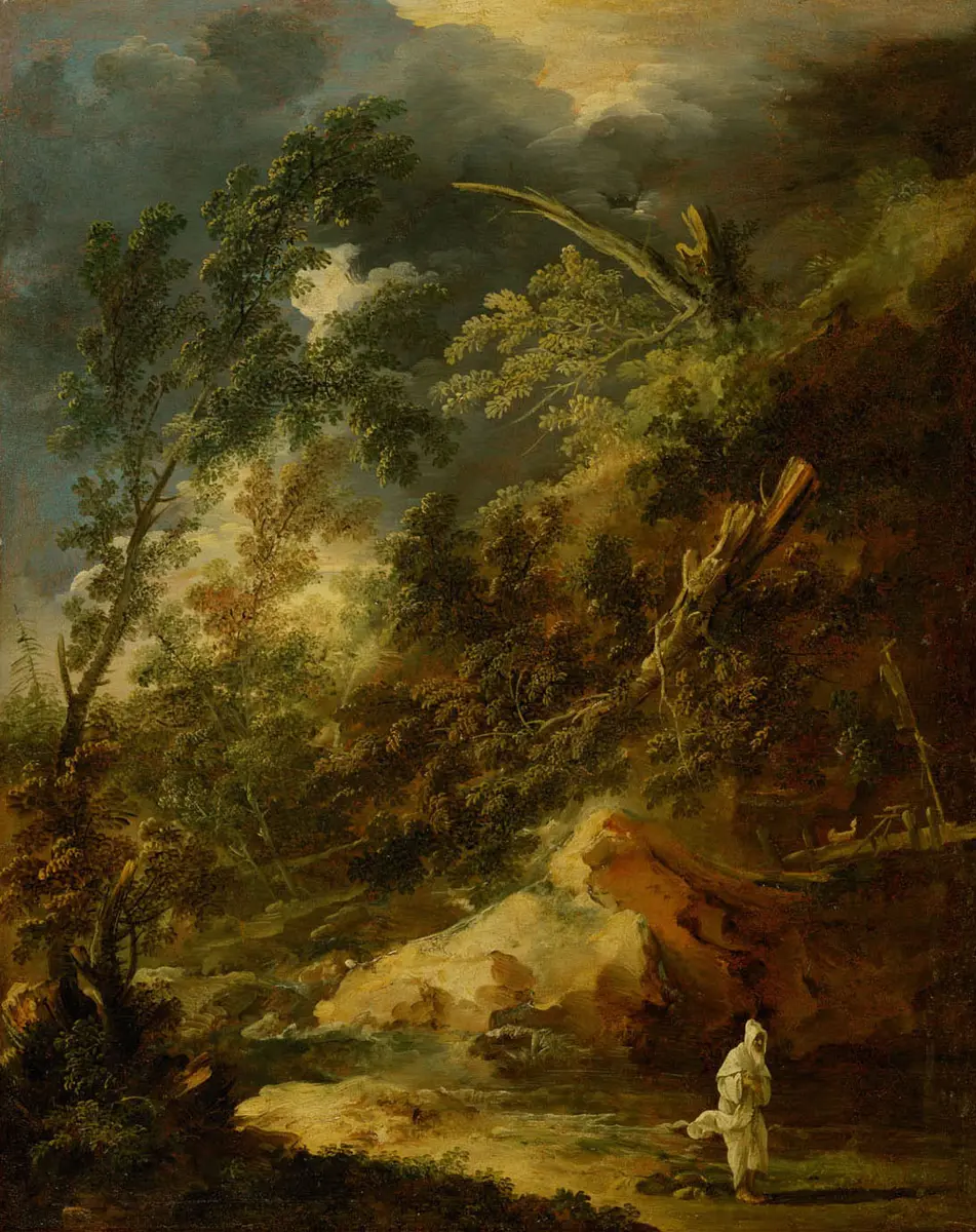 Landschaft mit einem Mönch im Wettersturm