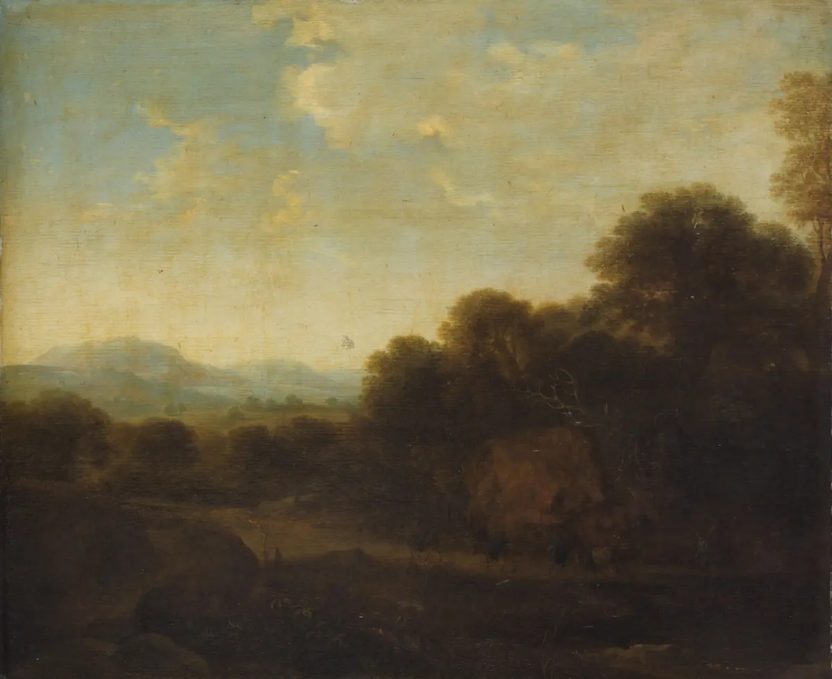 Abendlandschaft mit Maultieren
