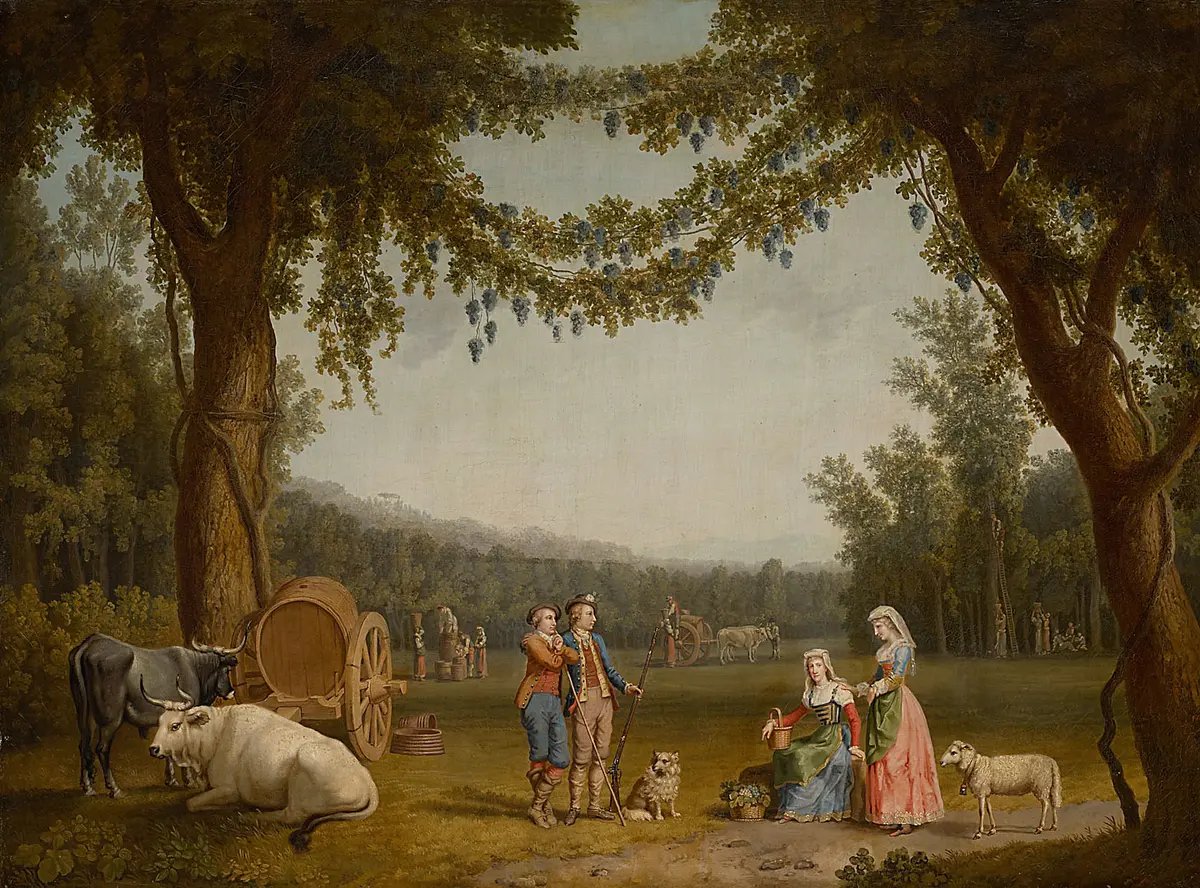 Zwei Söhne des Königs Ferdinand IV. von Neapel bei einer Weinlese in Carditello