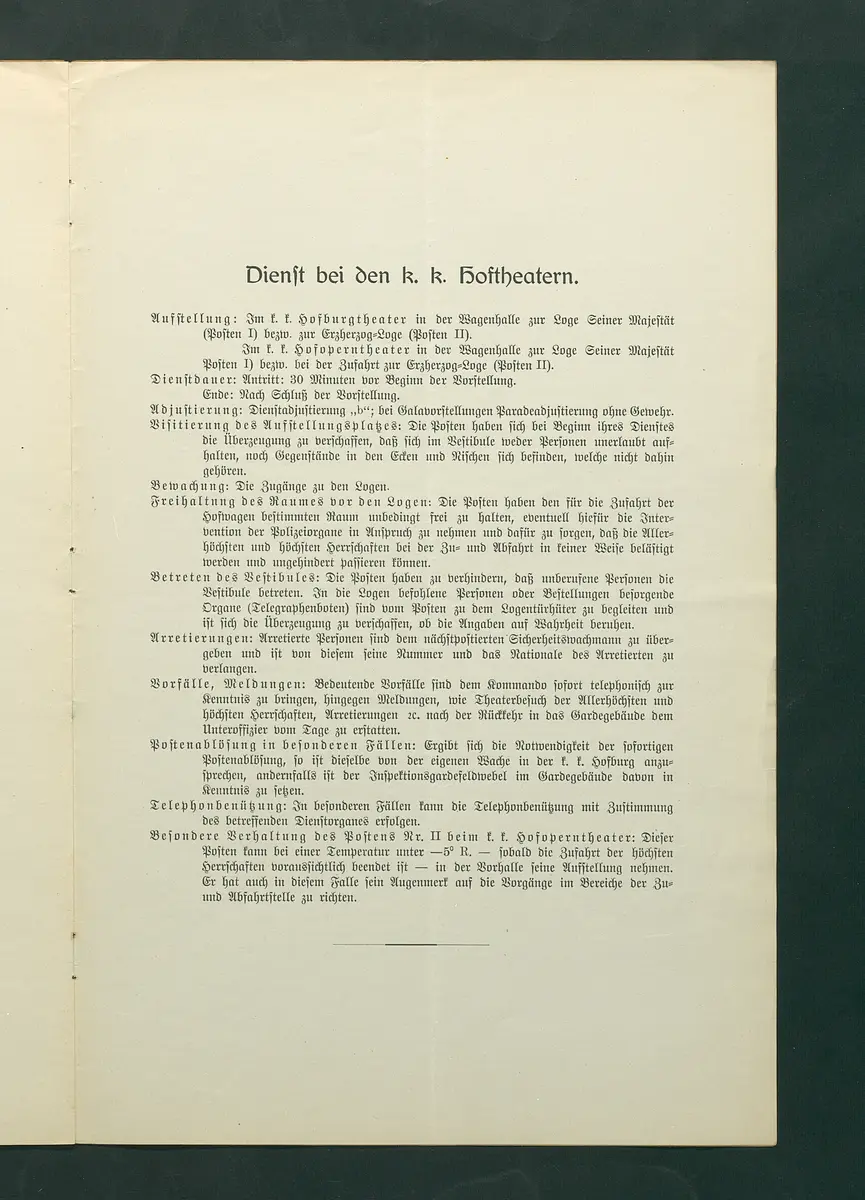 Verhaltungen für den Dienst in den k. k. Hofmuseen und im Hoftheater
