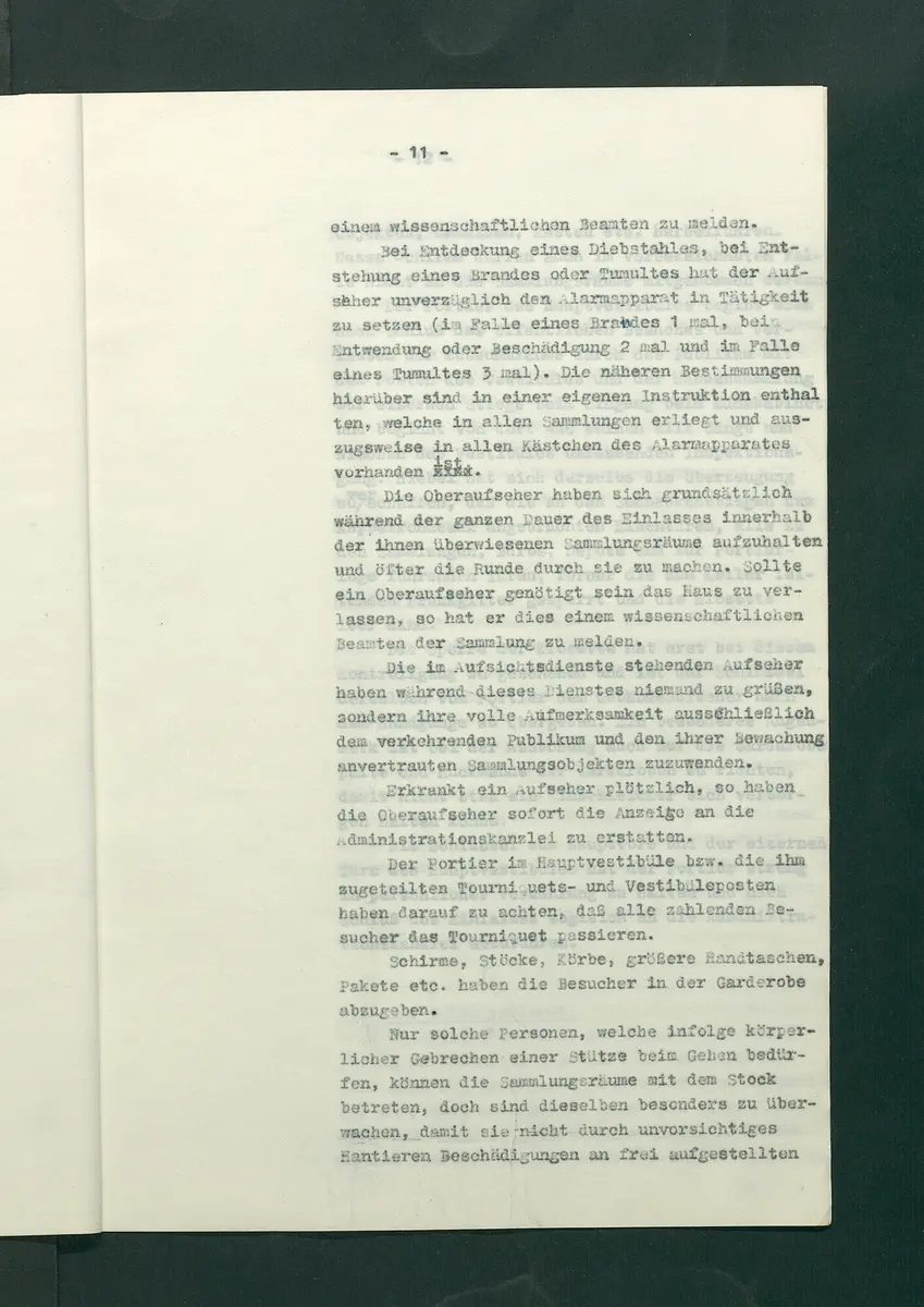 Dienstbestimmungen für das Aufsichtspersonal in den Sammlungen