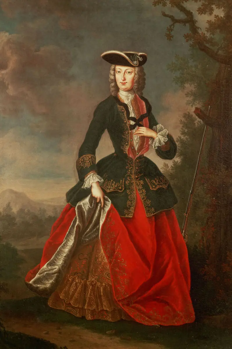 Elisabeth Christine von Braunschweig (1691-1750), Mutter der Maria Theresia, im Jagdrock