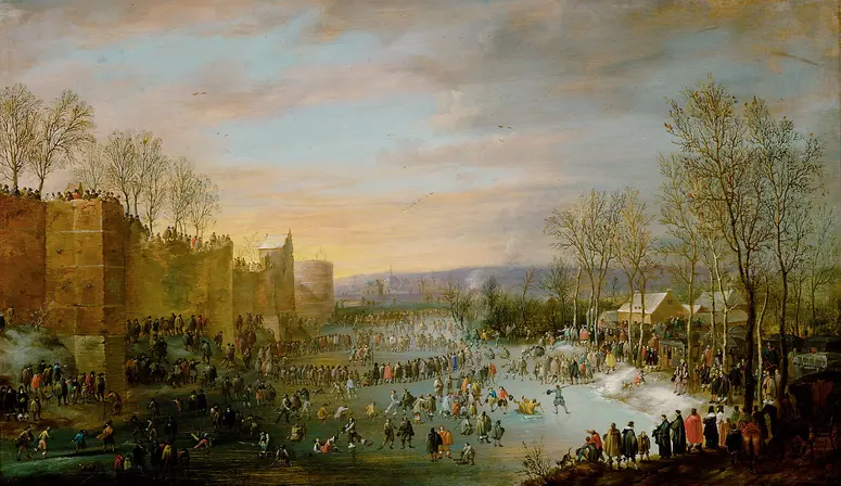 Schlittschuhlaufen auf dem Stadtgraben in Brüssel