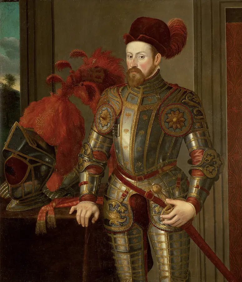 Erzherzog Ferdinand II. (1529-1595), Kniestück in Adlerrüstung