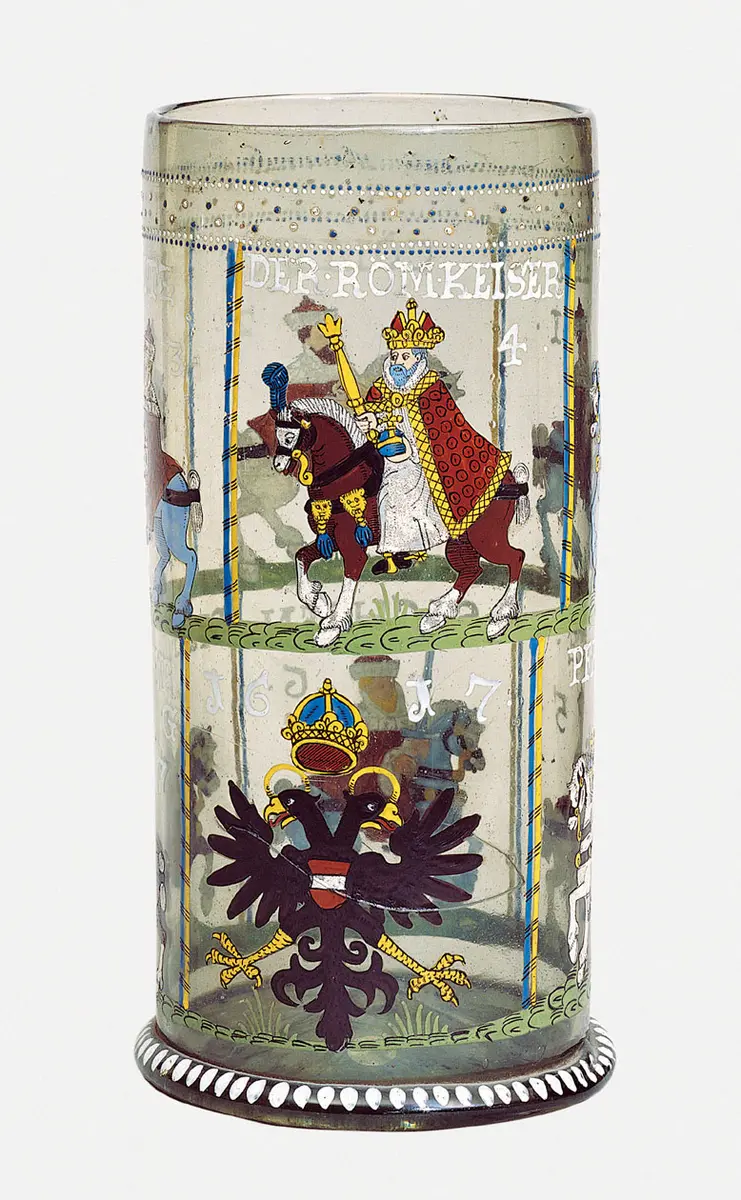 Humpen mit Kaiser und Kurfürsten zu Pferd