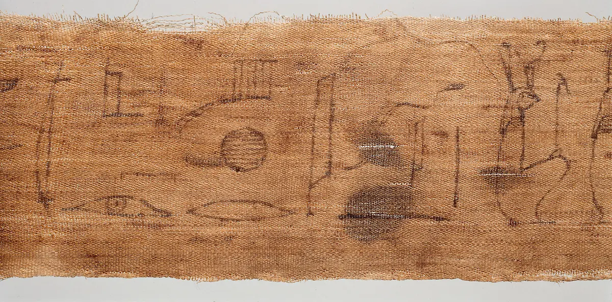 Mumienbinde, Zeichnungen auf Leinenrolle