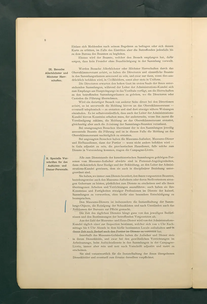 Bestimmungen für den Dienstbetrieb in den kunsthistorischen Sammlungen des Allerhöchsten Kaiserhauses