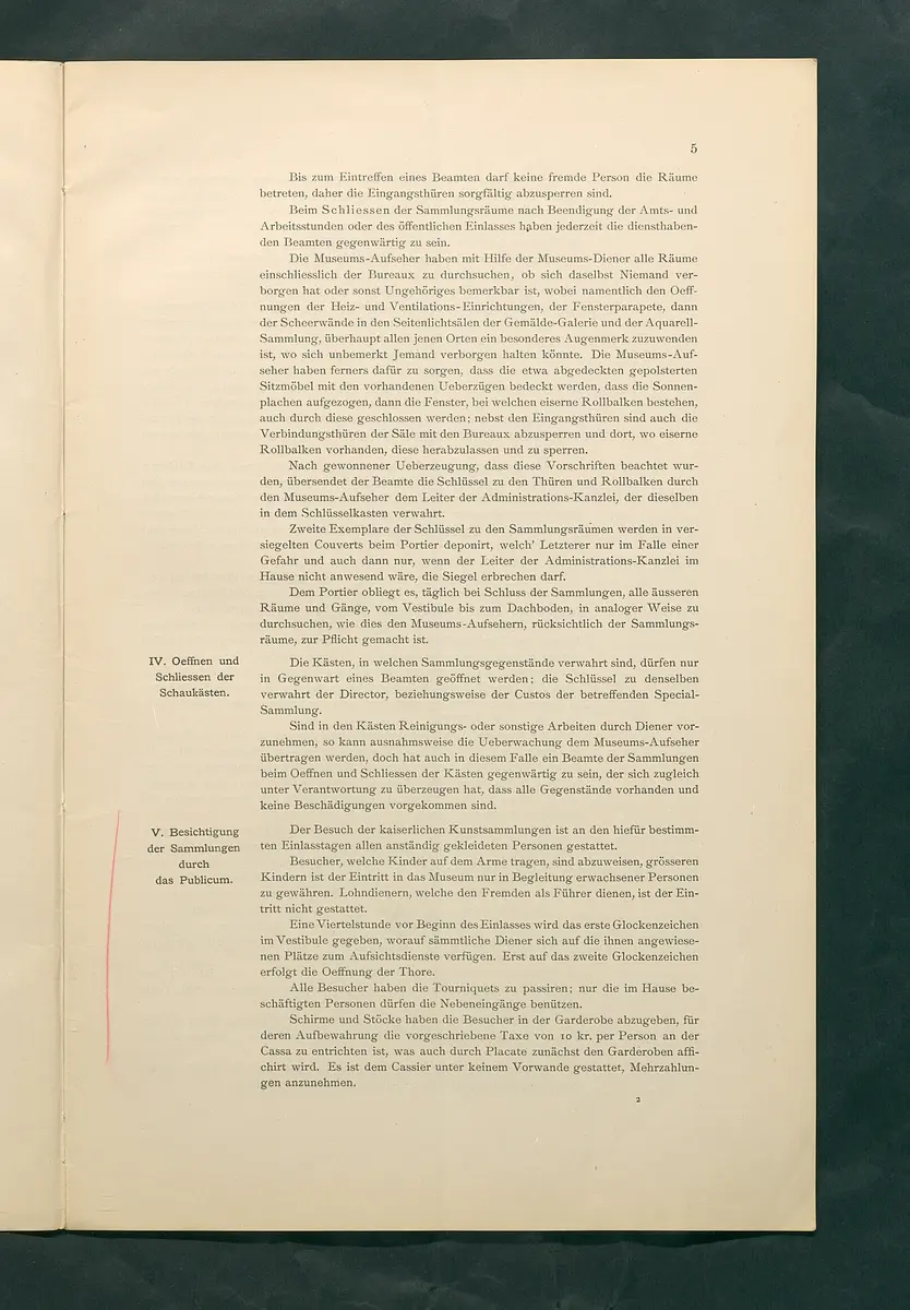 Bestimmungen für den Dienstbetrieb in den kunsthistorischen Sammlungen des Allerhöchsten Kaiserhauses