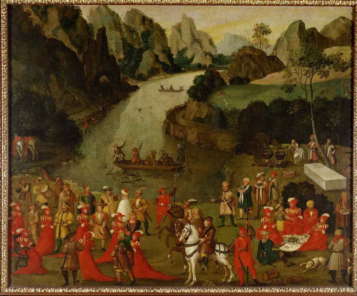 Maximilian I. (1459-1519) mit Jagdgesellschaft