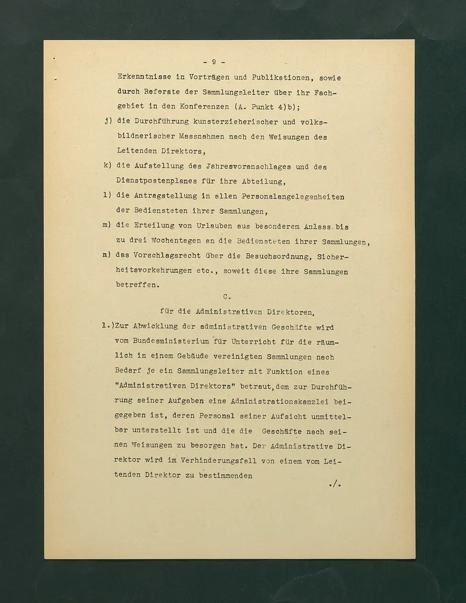 Dienstinstruktionen für die Direktoren der Kunstsammlungen, der Kulturhistorischen Sammlungen und der Naturwissenschaftlichen Sammlungen des Bundes in Wien